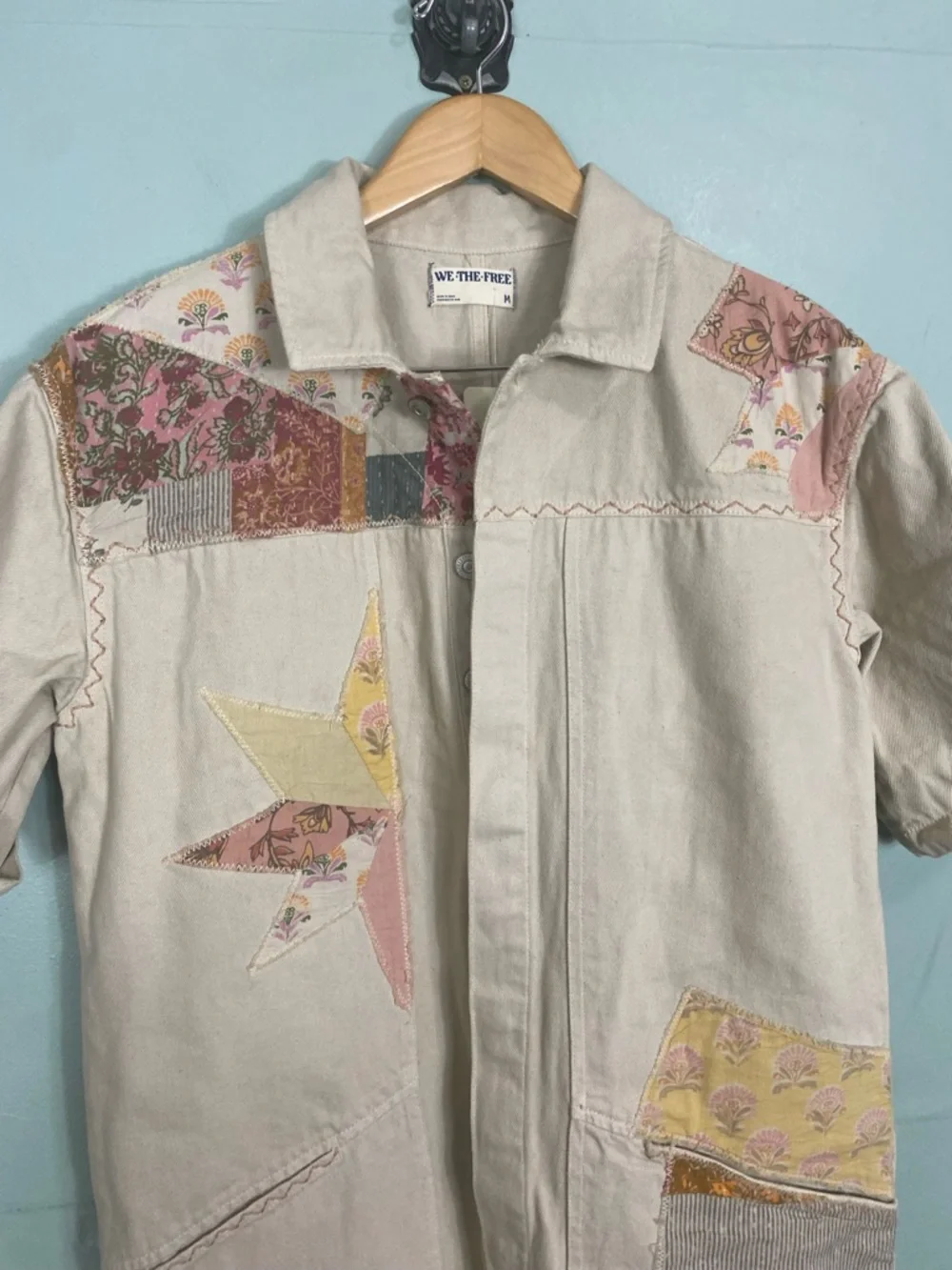 Free People We The Free Glory Days Jumpsuit Coveralls Denim Patchwork‎ Medium